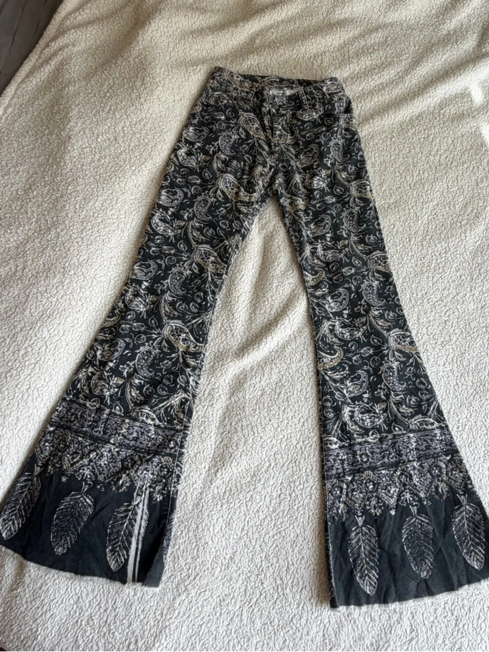 Free People Black Paisley Flare Pants with Border Print - Picture 4 of 6
